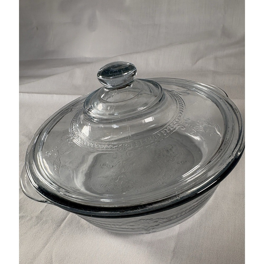VTG Fire King Sapphire Blue Casserole Dish & Lid Philbe Embossed 7" D x 2.5" H - Picture 6 of 16